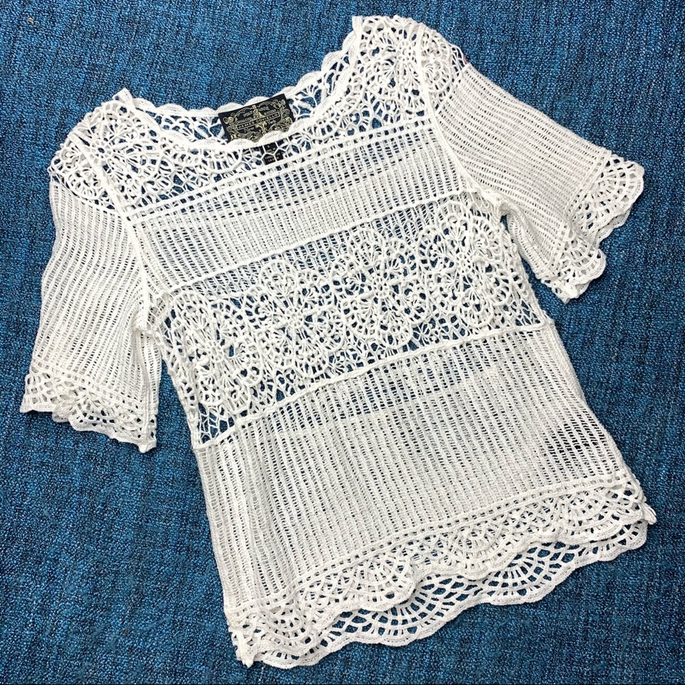 Anthropologie James Coviello White Crocheted Knit Lace Janice Top Women's Small